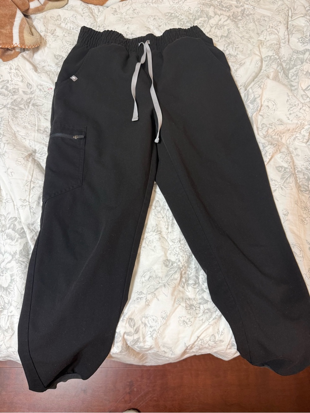 Figs Black Track Joggers with Gray Drawstring